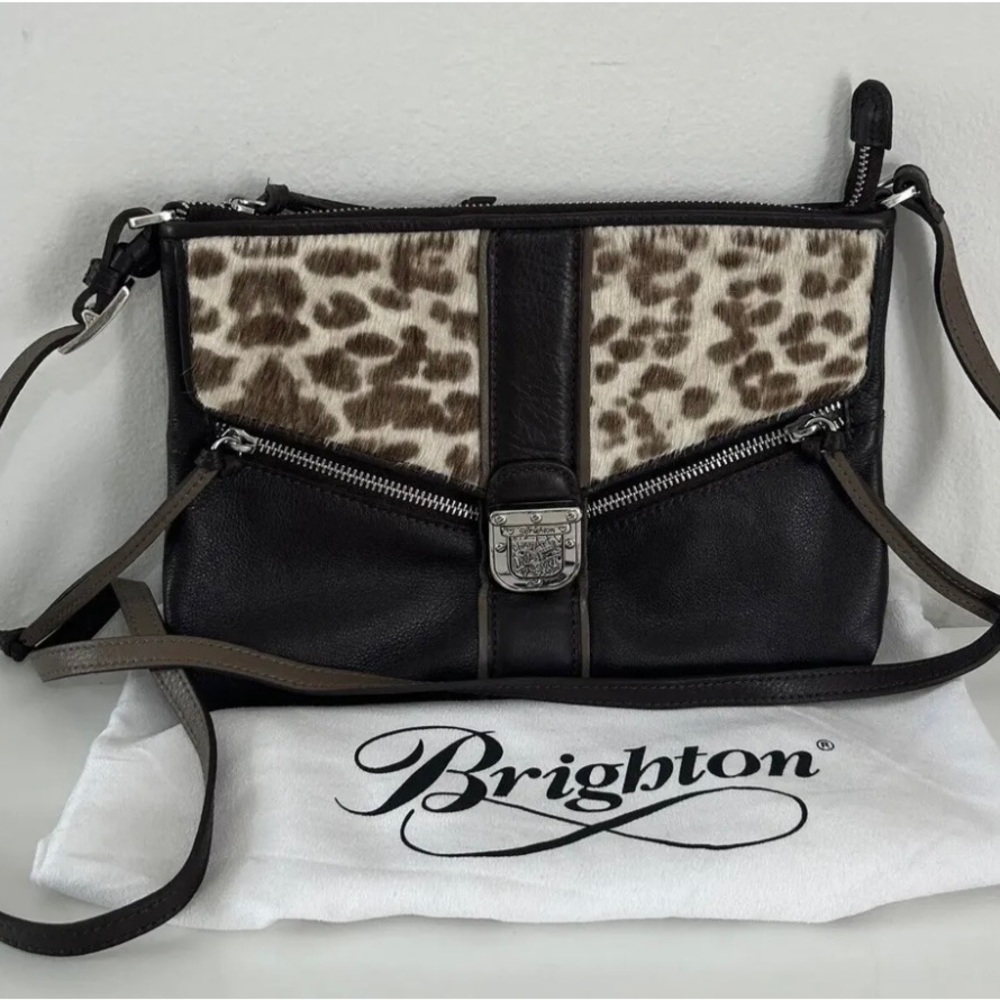 BRIGHTON FASHIONISTA DIVA Calf Hair & Leather Organizer Crossbody Shoulder Bag